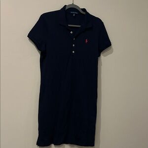 Ralph Lauren Polo Short Sleeve Shirt Dress Women’s Large Navy Blue Red Pony Logo
